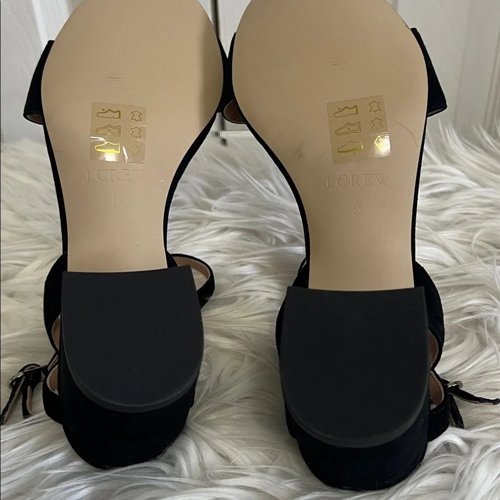 Black Suede Strappy Block Heel J. Crew Sandals Size 9